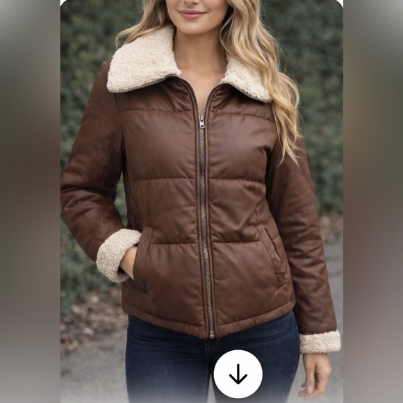 Signature by Levi Strauss Jackets & Blazers - Levi's Women's Breanna faux leather puffer jacket w a sherpa-lined collar&cuffs